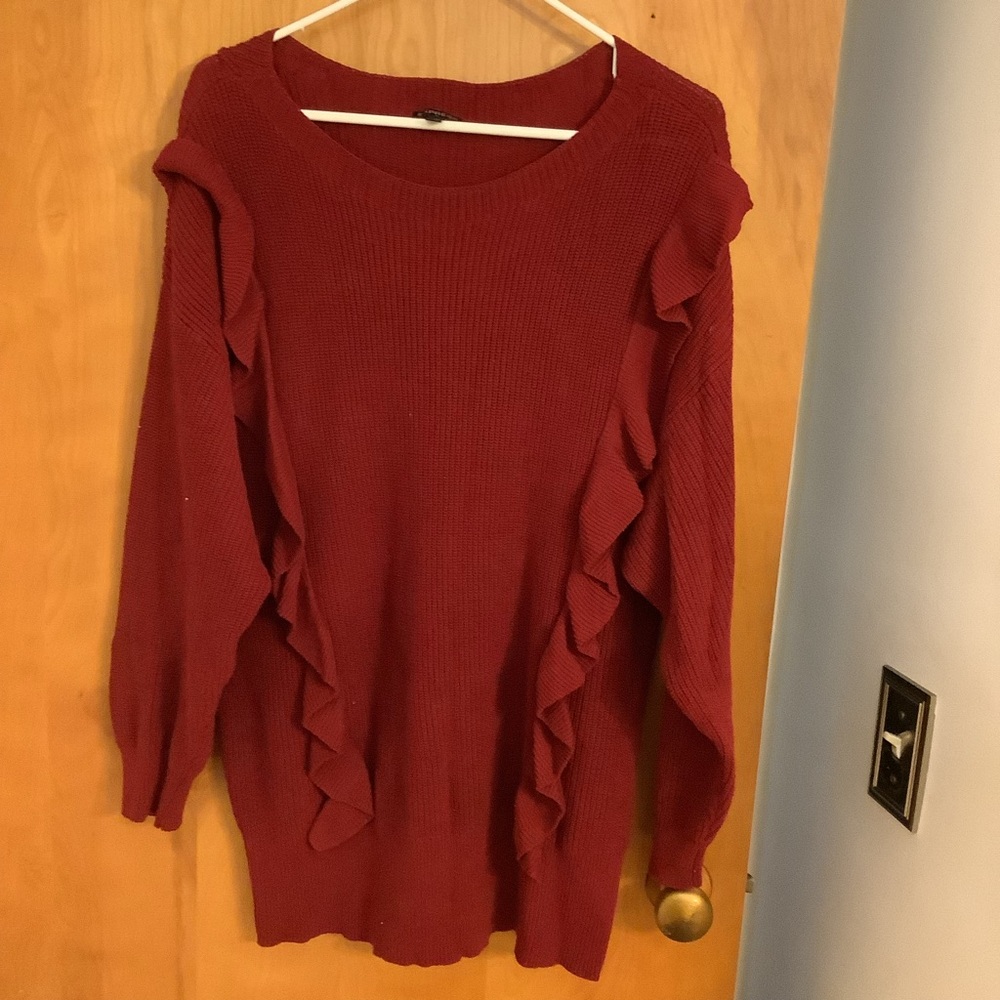 Women's Red Ruffle Sweater